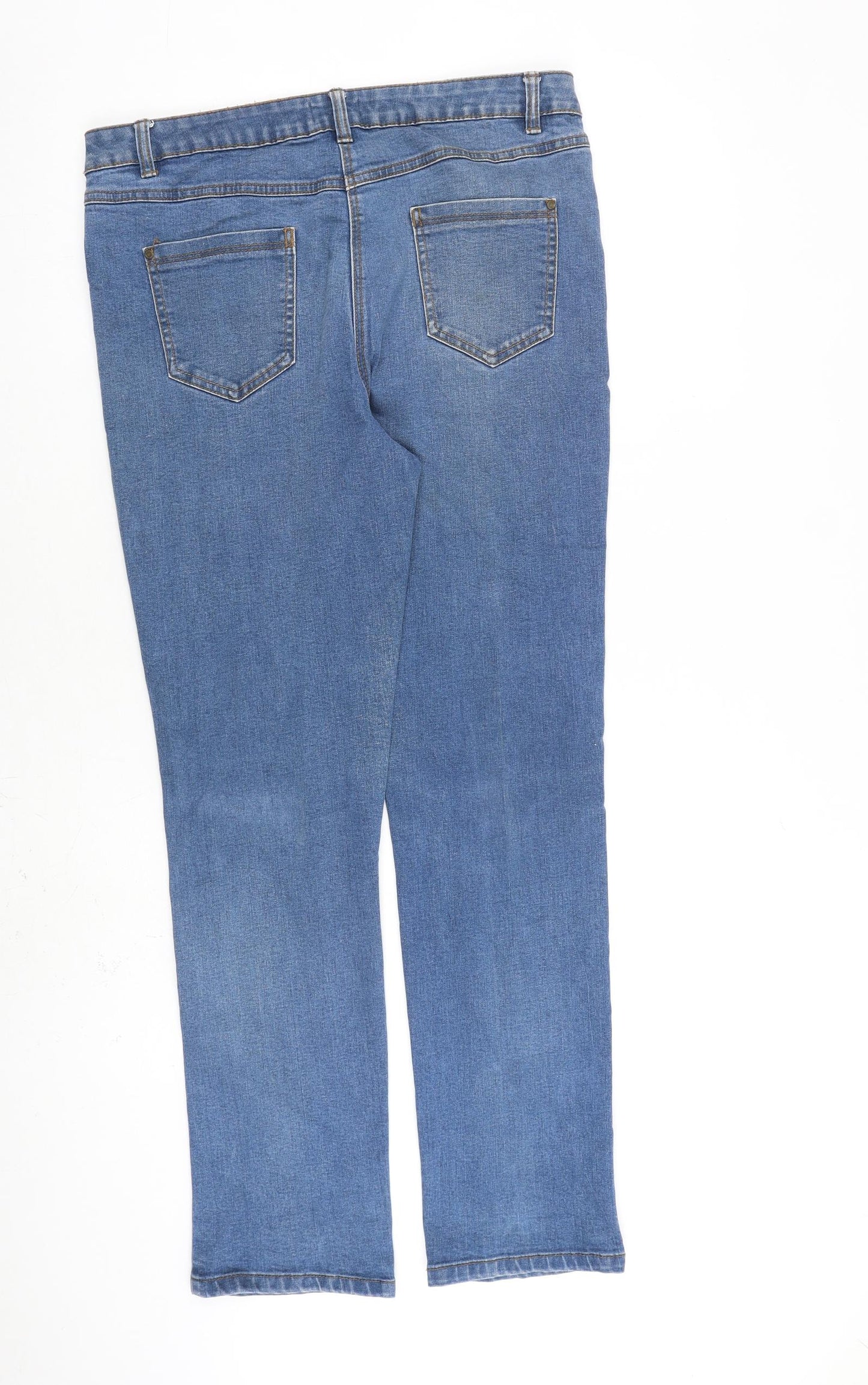 M&Co Womens Blue Paisley Cotton Straight Jeans Size 14 L30 in Regular Zip