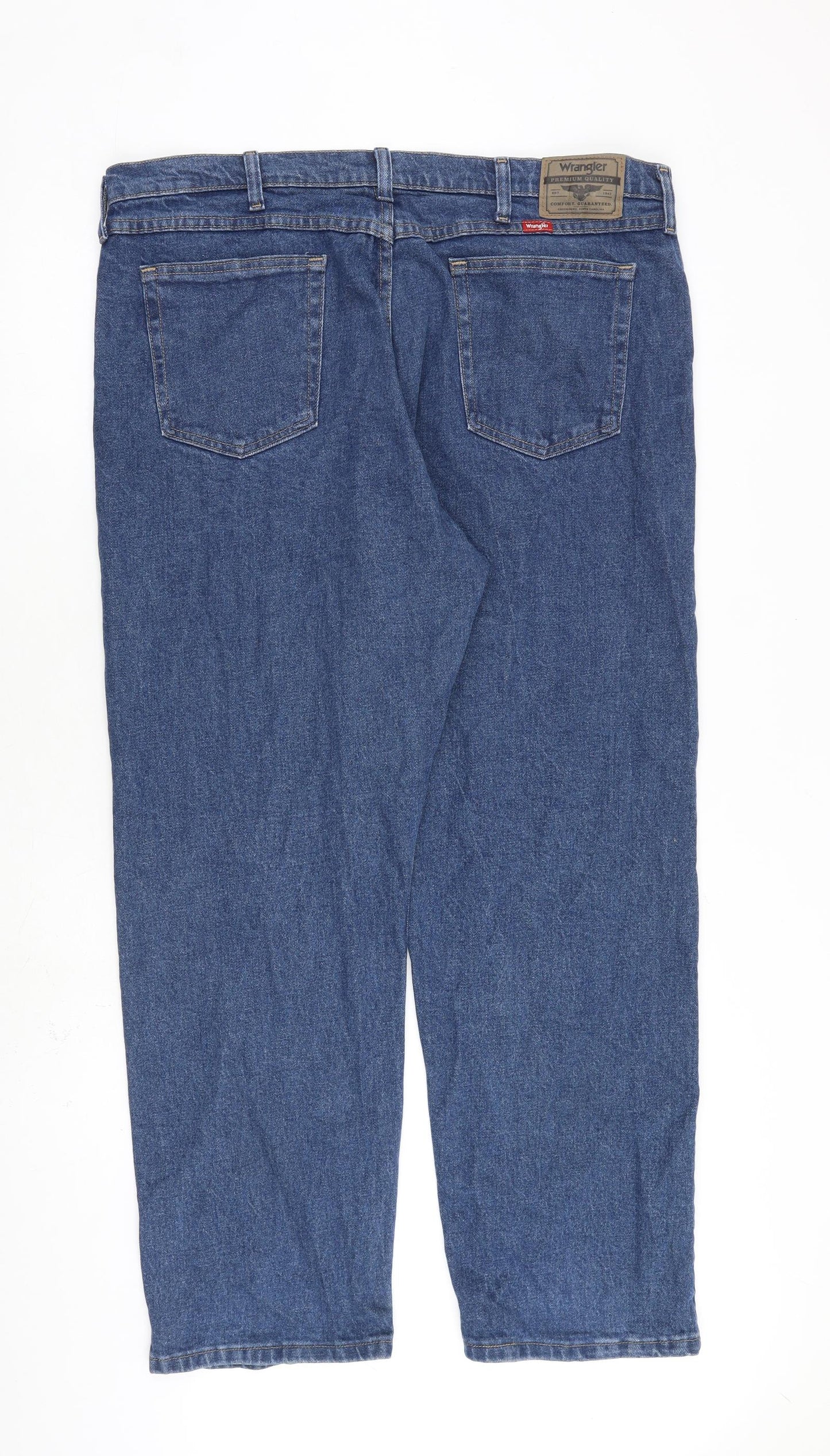 Wrangler Mens Blue Cotton Straight Jeans Size 38 in L30 in Regular Zip