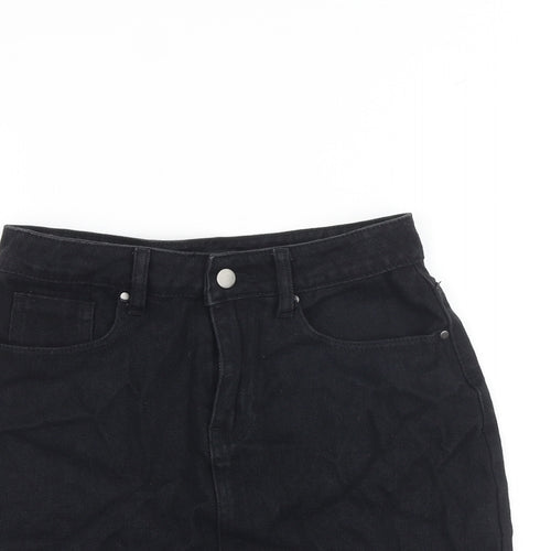 PRETTYLITTLETHING Womens Black Cotton Mini Skirt Size 8 Zip