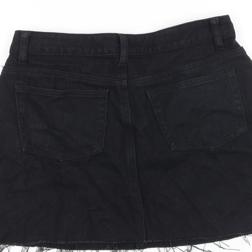 PRETTYLITTLETHING Womens Black Cotton Mini Skirt Size 8 Zip