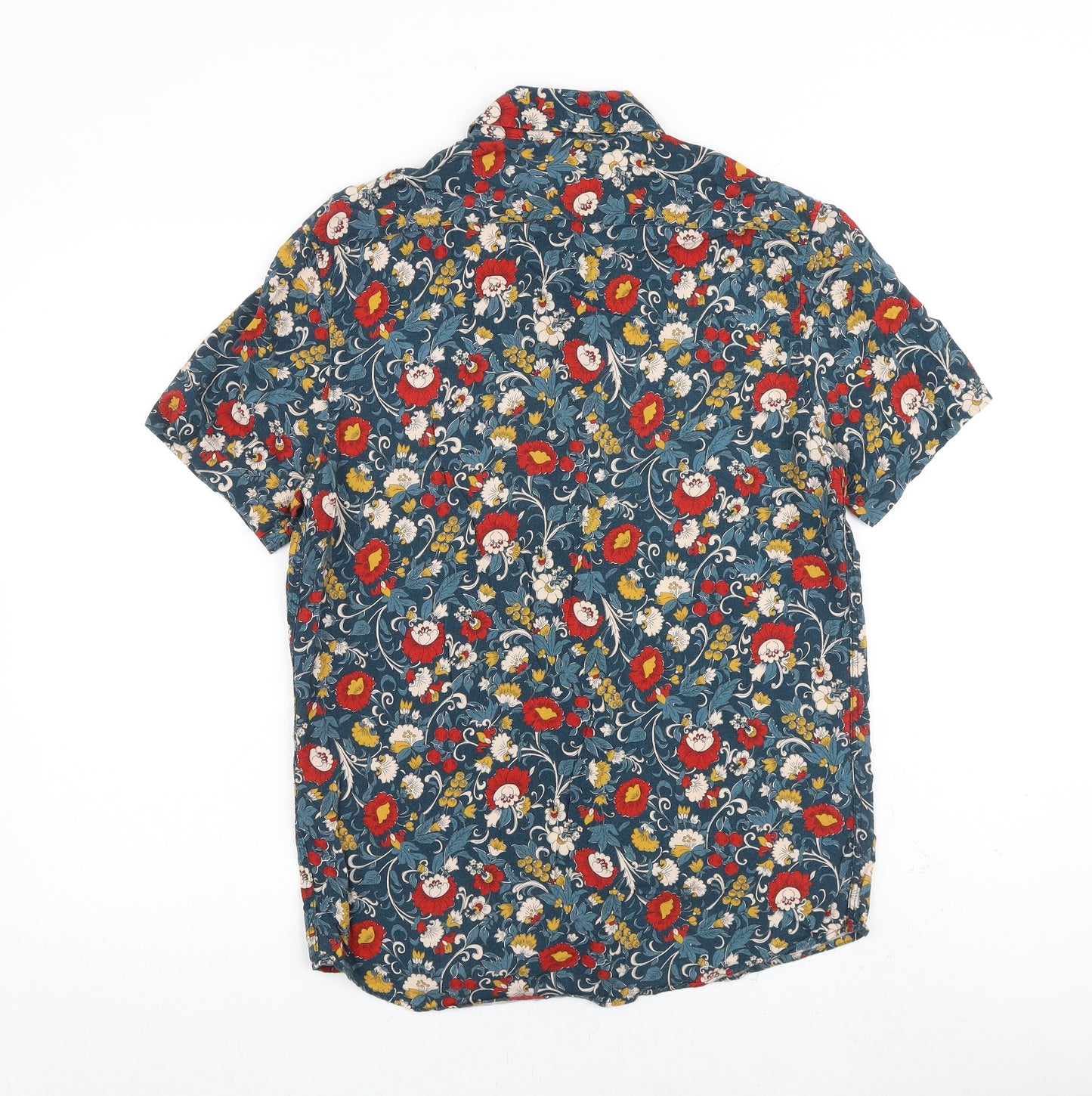 Zara Mens Multicoloured Floral Viscose Button-Up Size S Collared Button