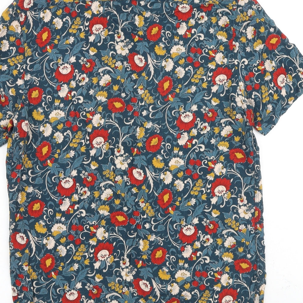 Zara Mens Multicoloured Floral Viscose Button-Up Size S Collared Button