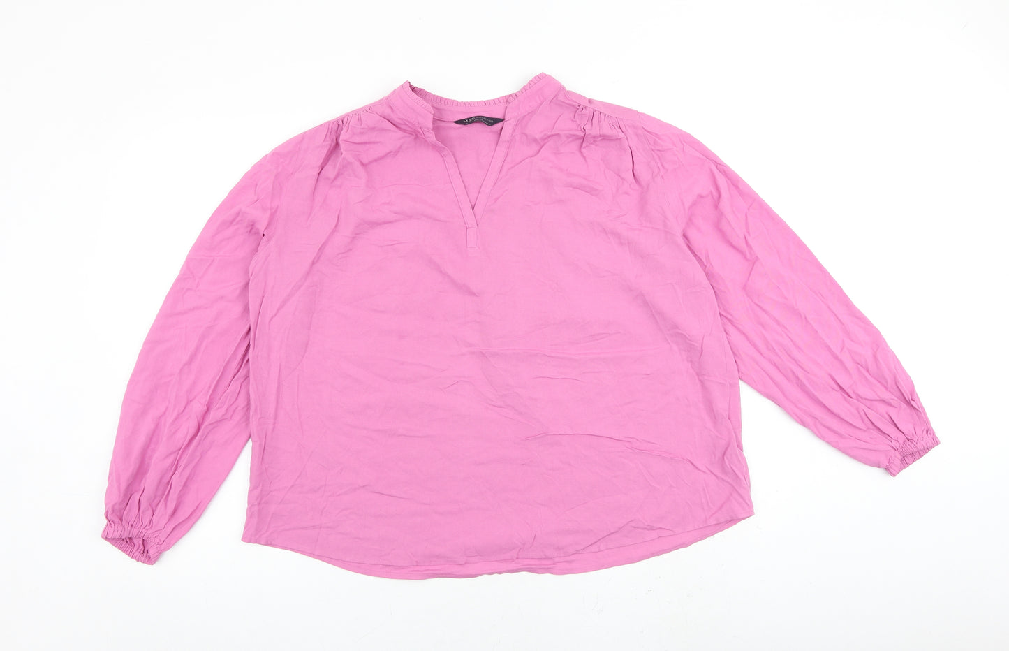 Marks and Spencer Womens Pink Viscose Basic Blouse Size 12 V-Neck