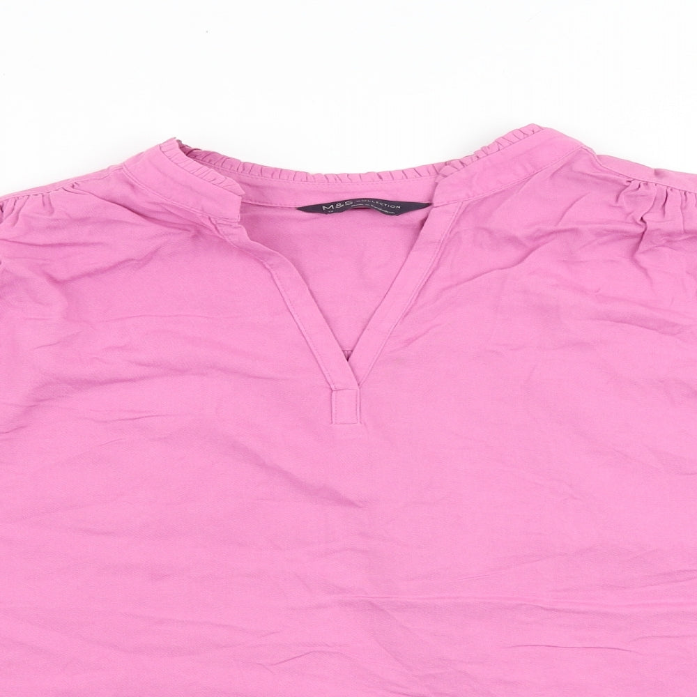 Marks and Spencer Womens Pink Viscose Basic Blouse Size 12 V-Neck