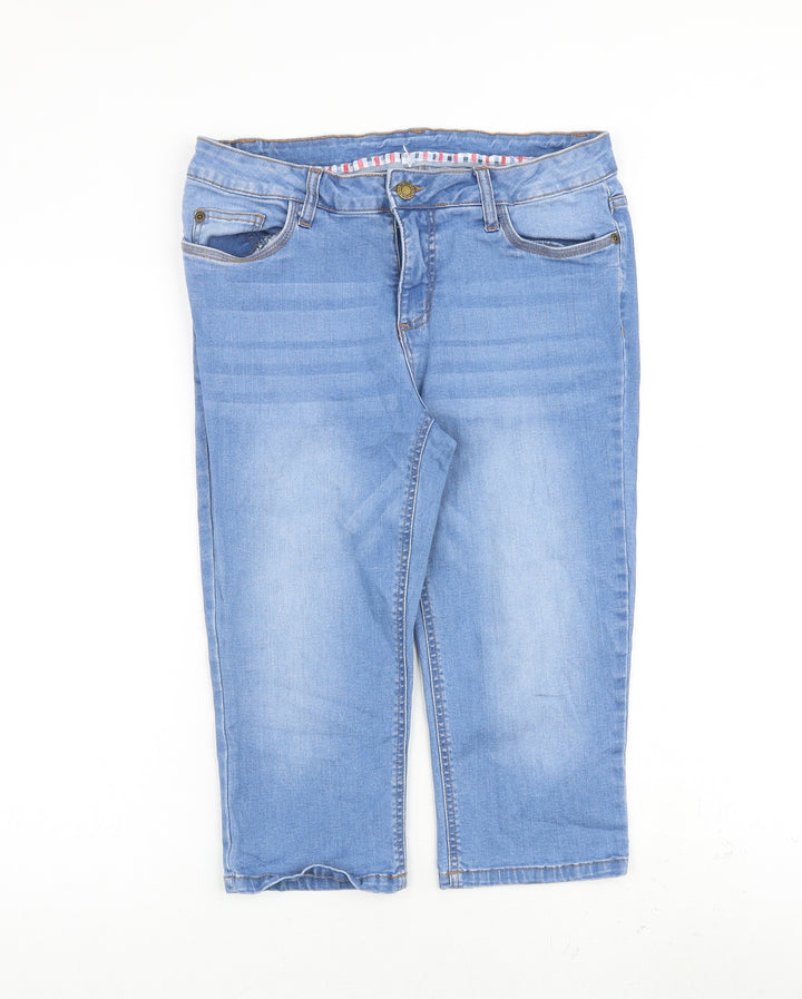 John Baner Womens Blue Cotton Cropped Jeans Size 32 in Regular Zip