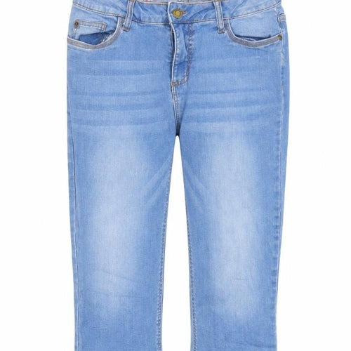 John Baner Womens Blue Cotton Cropped Jeans Size 32 in Regular Zip