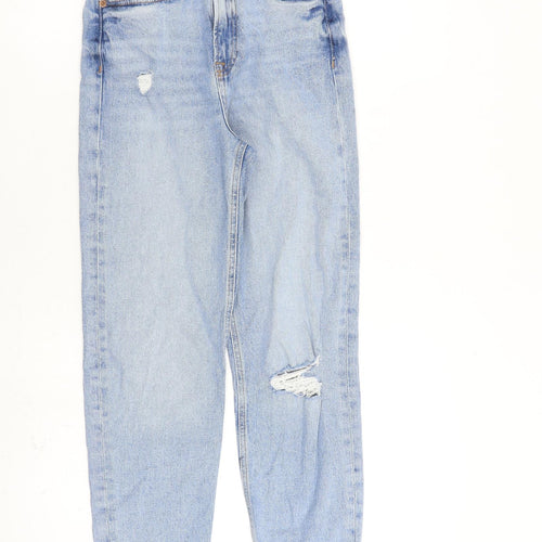 New Look Girls Blue 100% Cotton Straight Jeans Size 12 Years L25 in Regular Zip - Distressed