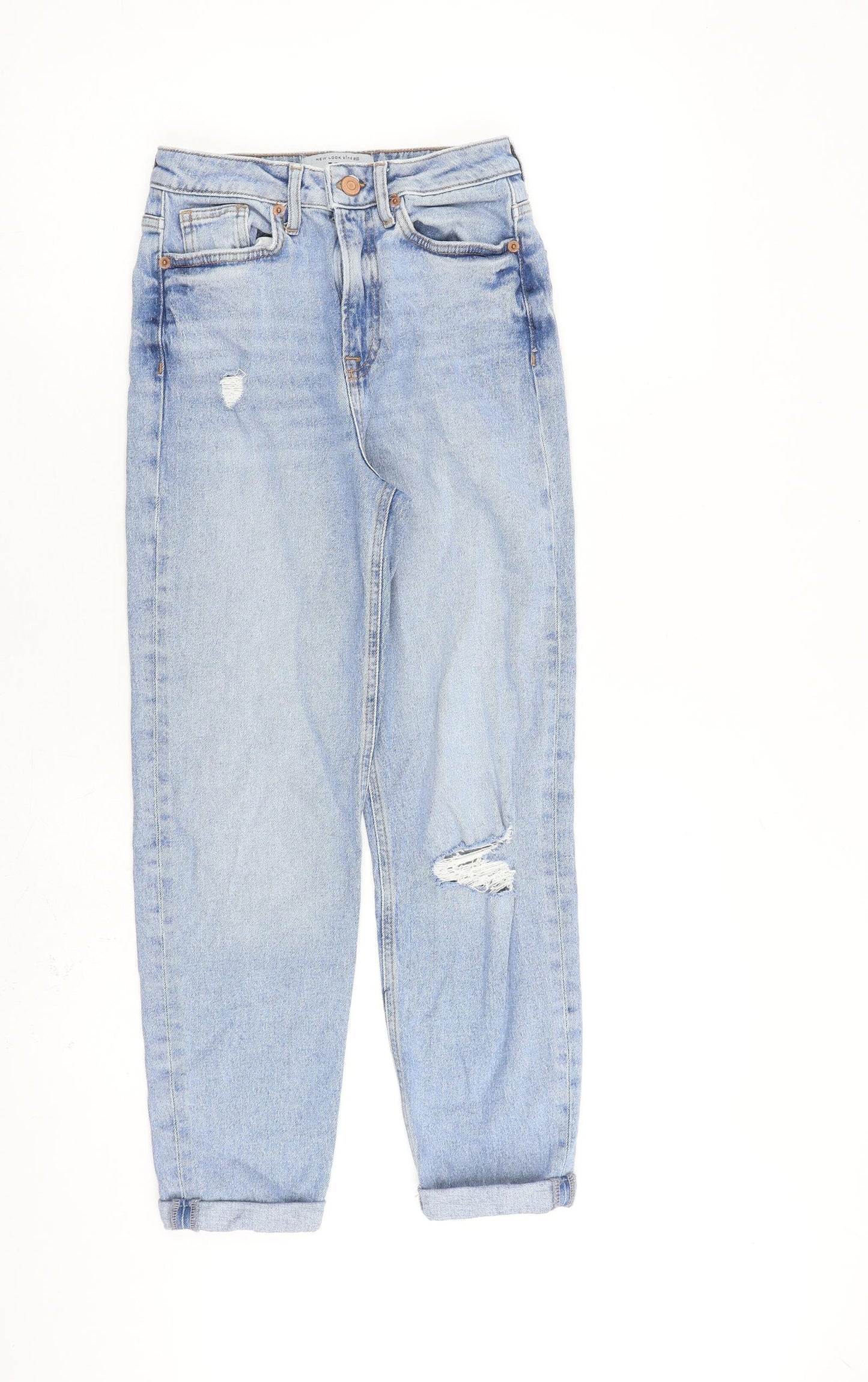 New Look Girls Blue 100% Cotton Straight Jeans Size 12 Years L25 in Regular Zip - Distressed