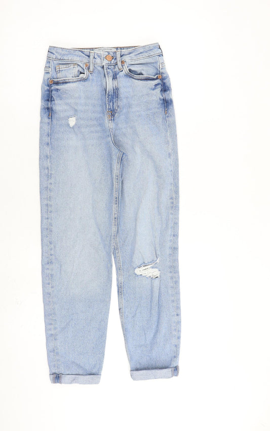 New Look Girls Blue 100% Cotton Straight Jeans Size 12 Years L25 in Regular Zip - Distressed