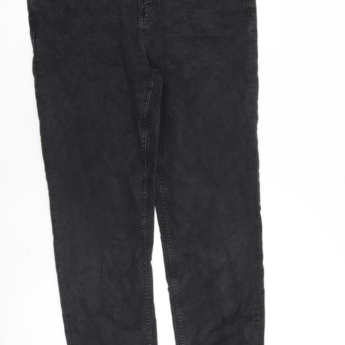 Marks and Spencer Womens Grey Cotton Straight Jeans Size 18 L31 in Regular Zip