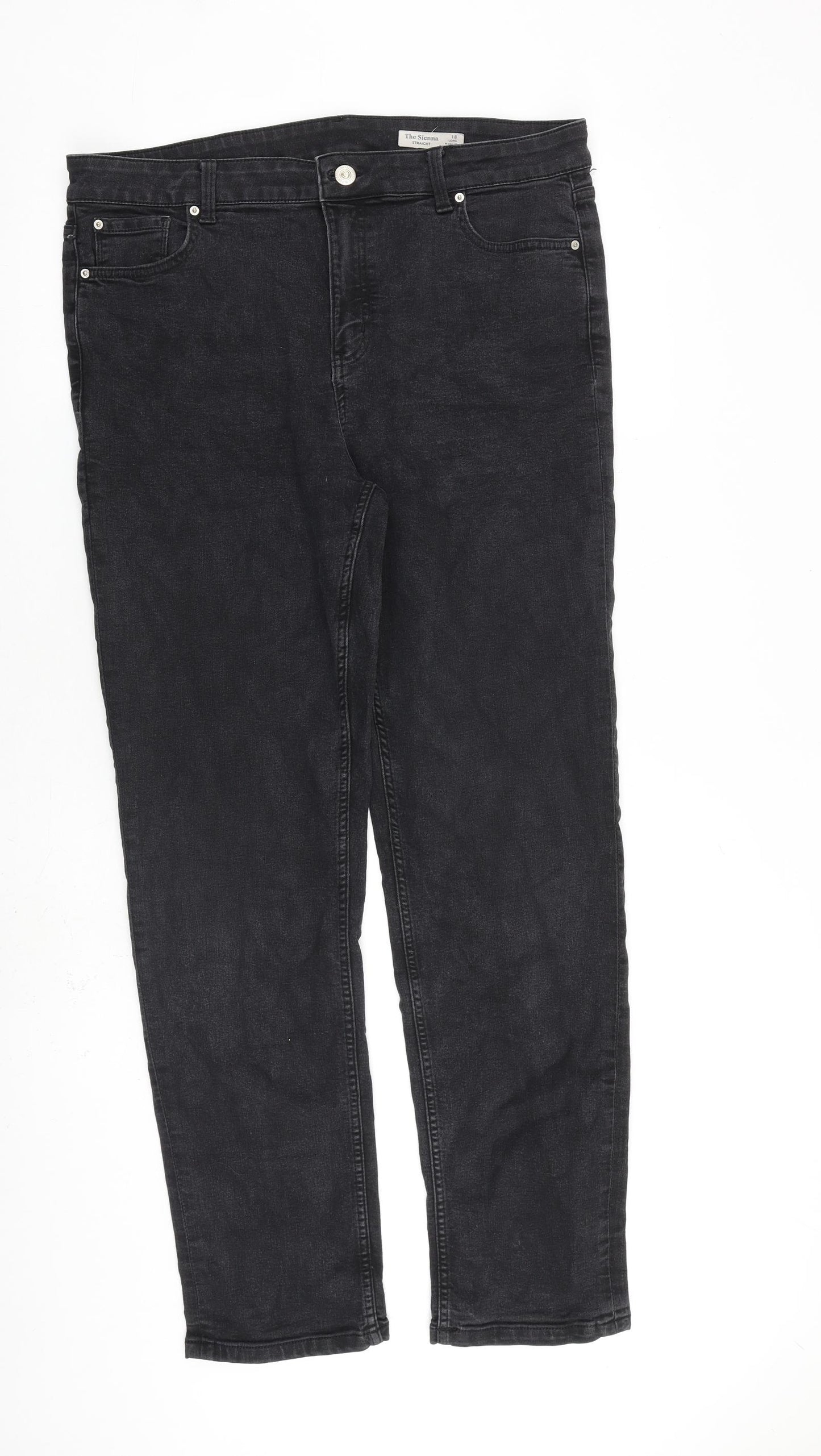 Marks and Spencer Womens Grey Cotton Straight Jeans Size 18 L31 in Regular Zip