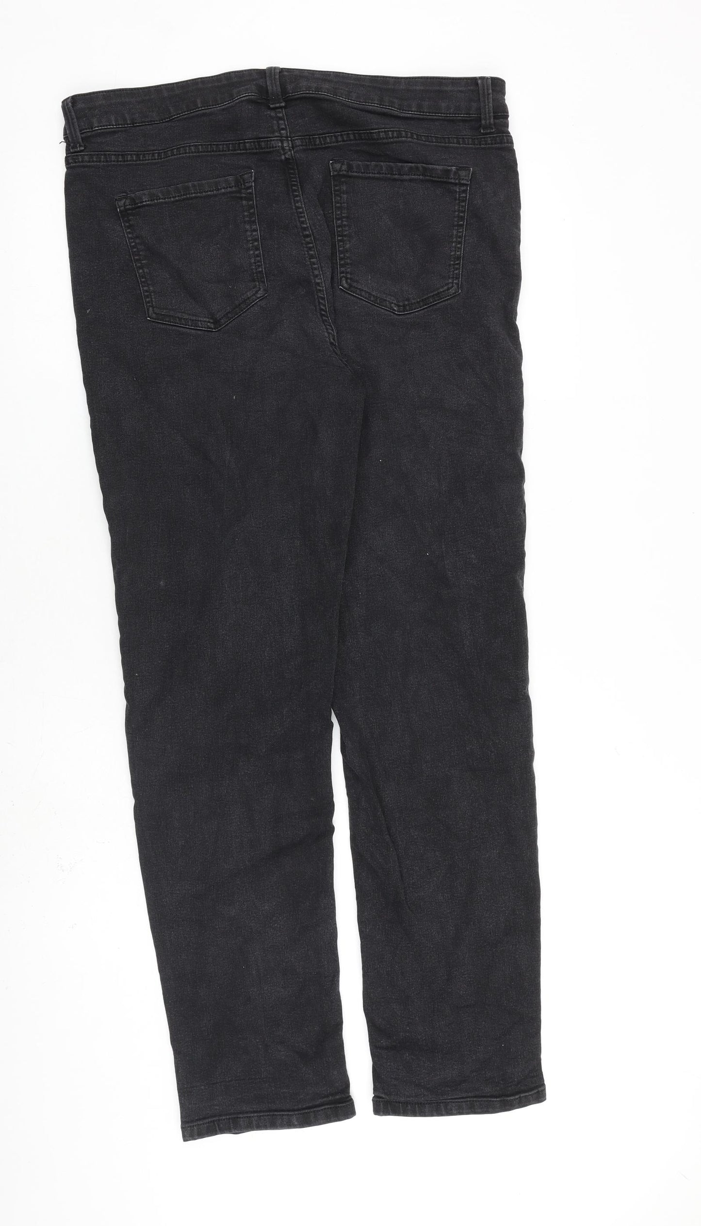Marks and Spencer Womens Grey Cotton Straight Jeans Size 18 L31 in Regular Zip