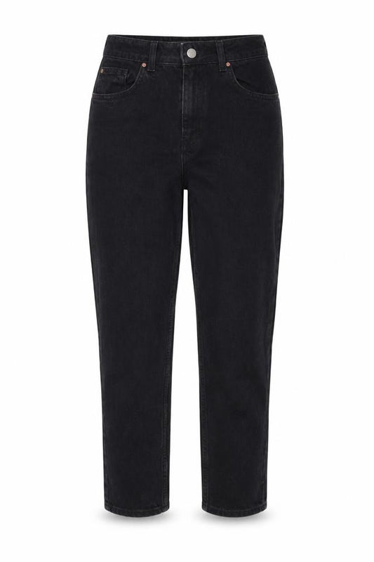 Front view of Denim & Co. women’s black cotton straight jeans, size UK 10, 28-inch leg regular zip