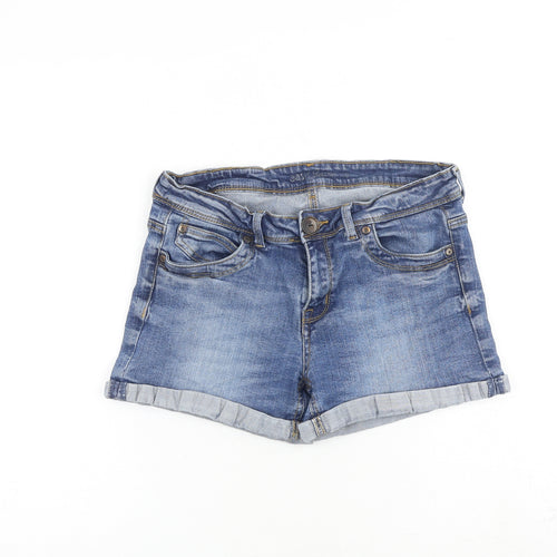 Oasis Womens Blue Cotton Hot Pants Shorts Size 28 in L3 in Regular Zip