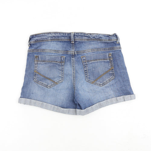 Oasis Womens Blue Cotton Hot Pants Shorts Size 28 in L3 in Regular Zip