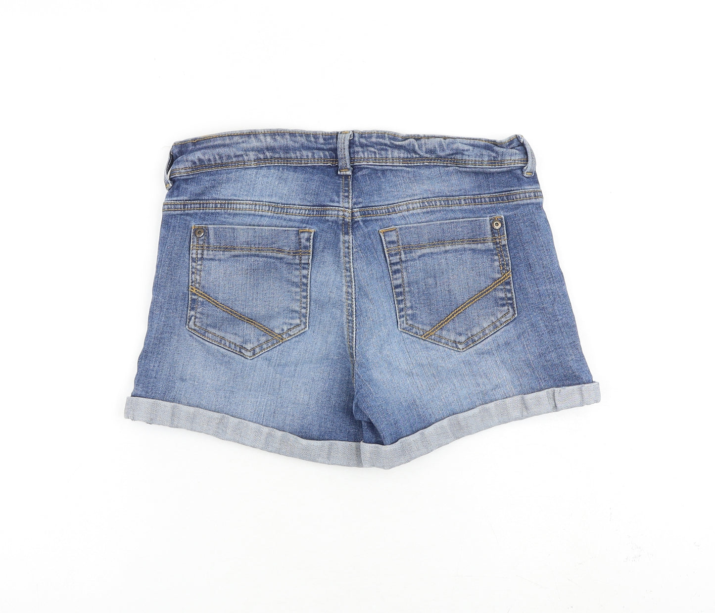 Oasis Womens Blue Cotton Hot Pants Shorts Size 28 in L3 in Regular Zip