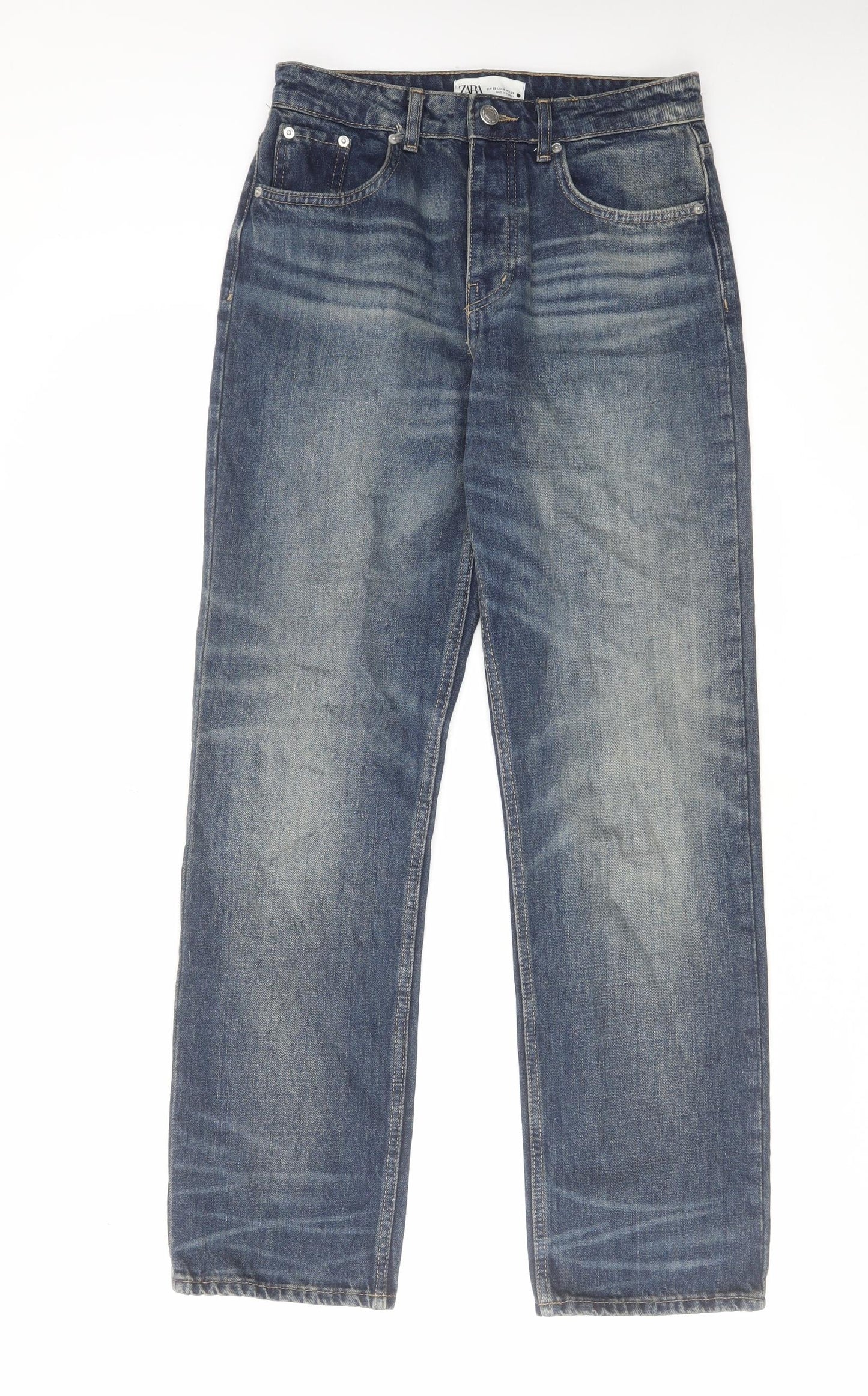 Zara Womens Blue Cotton Straight Jeans Size 10 L30 in Regular Button