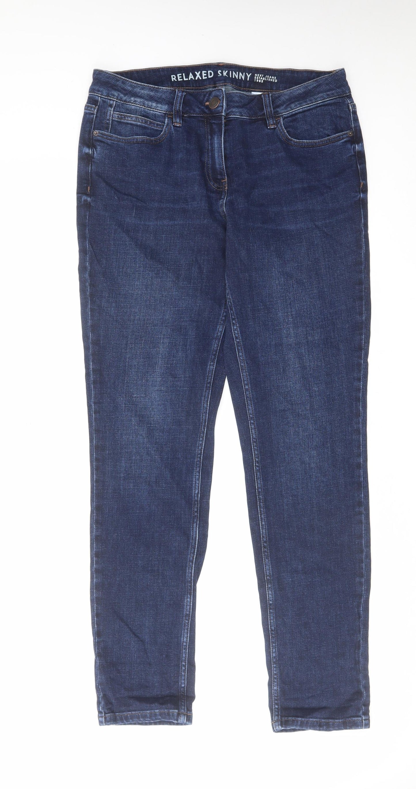 NEXT Womens Blue Cotton Skinny Jeans Size 12 L32 in Relaxed Zip