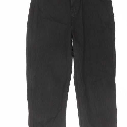 Boohoo Womens Black Cotton Straight Jeans Size 10 L25 in Regular Zip - Raw Hem