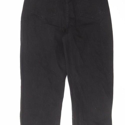 Boohoo Womens Black Cotton Straight Jeans Size 10 L25 in Regular Zip - Raw Hem