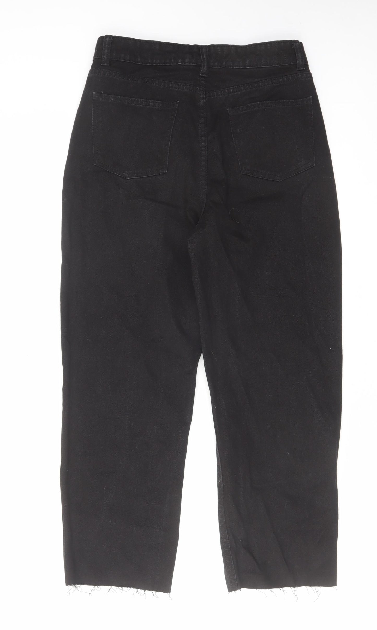 Boohoo Womens Black Cotton Straight Jeans Size 10 L25 in Regular Zip - Raw Hem