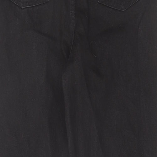 Boohoo Womens Black Cotton Straight Jeans Size 10 L25 in Regular Zip - Raw Hem