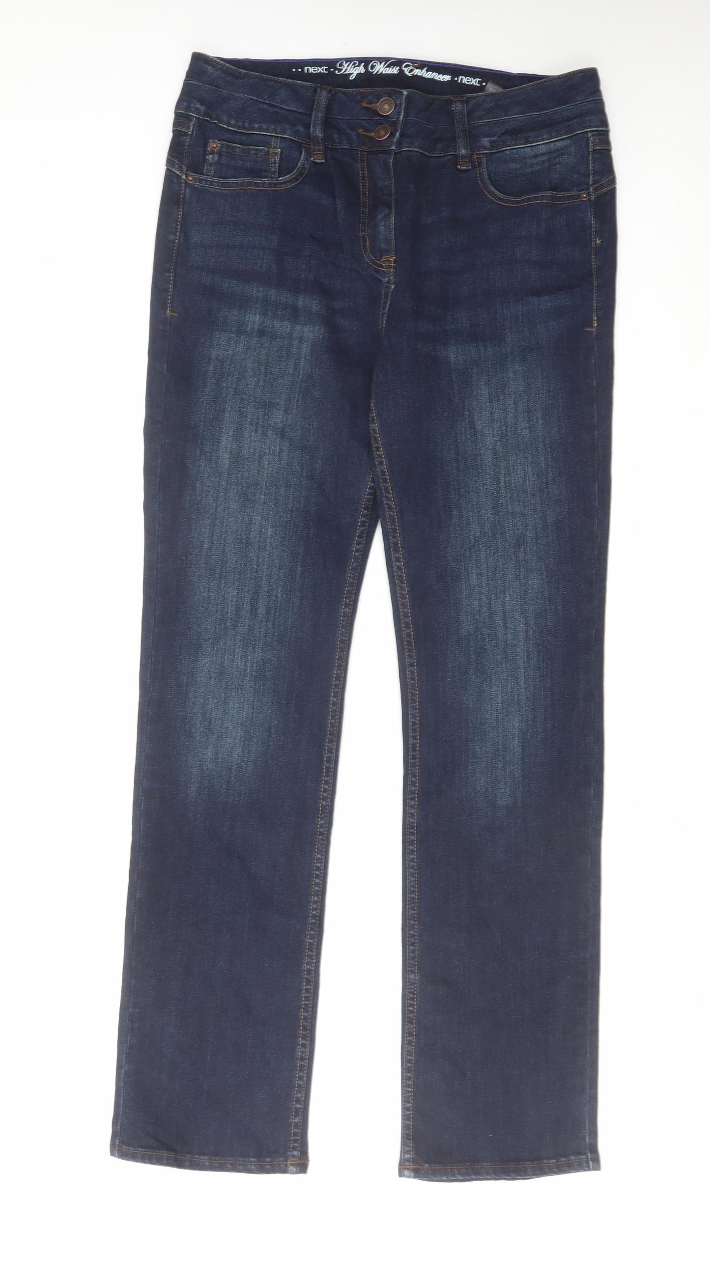 NEXT Womens Blue Cotton Straight Jeans Size 12 L31 in Regular Zip