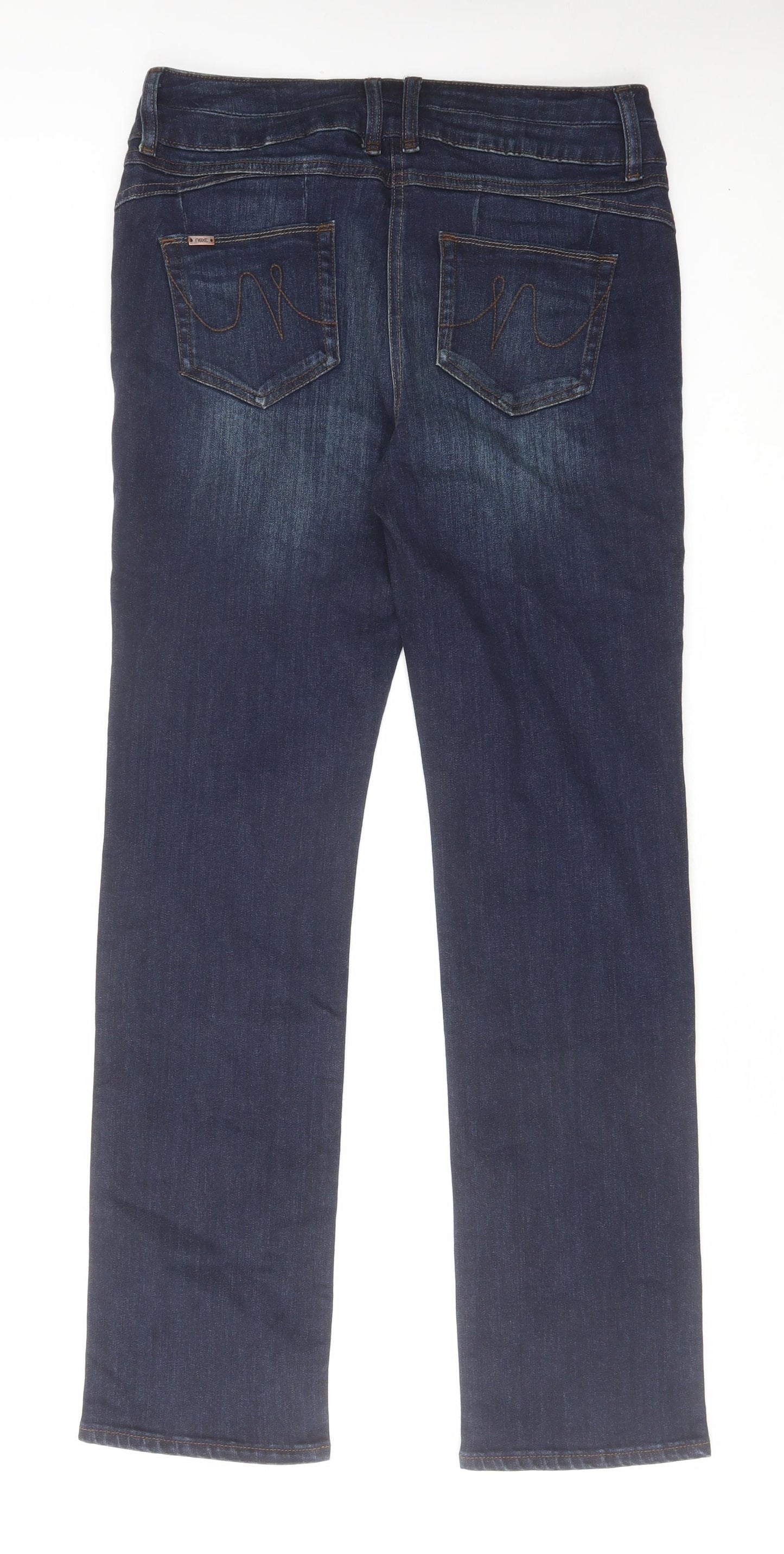NEXT Womens Blue Cotton Straight Jeans Size 12 L31 in Regular Zip