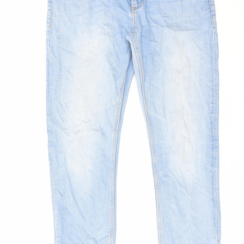 River Island Mens Blue Cotton Straight Jeans Size 32 in L32 in Regular Zip
