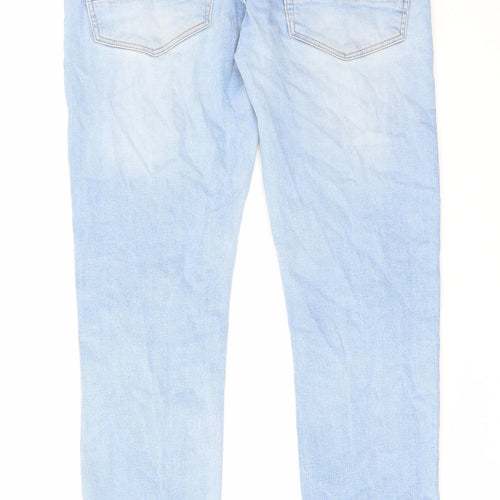 River Island Mens Blue Cotton Straight Jeans Size 32 in L32 in Regular Zip
