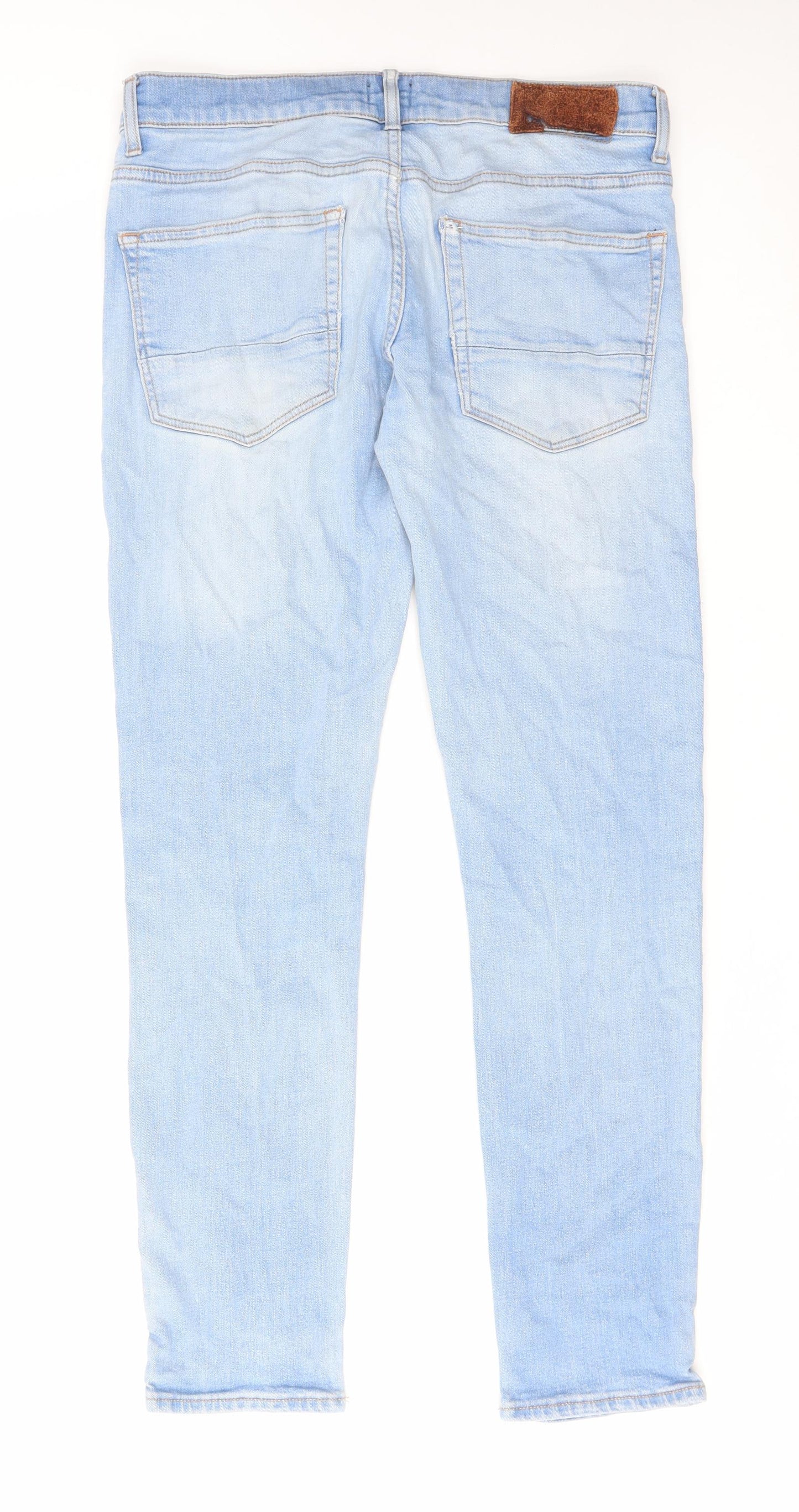 River Island Mens Blue Cotton Straight Jeans Size 32 in L32 in Regular Zip