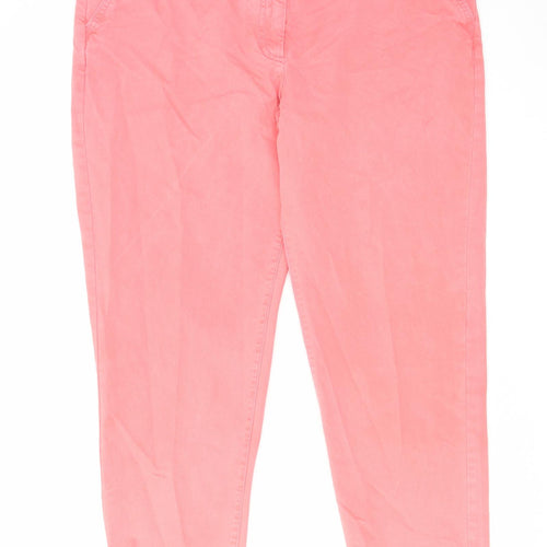 Marks and Spencer Womens Pink Cotton Chino Trousers Size 16 L28 in Regular Zip