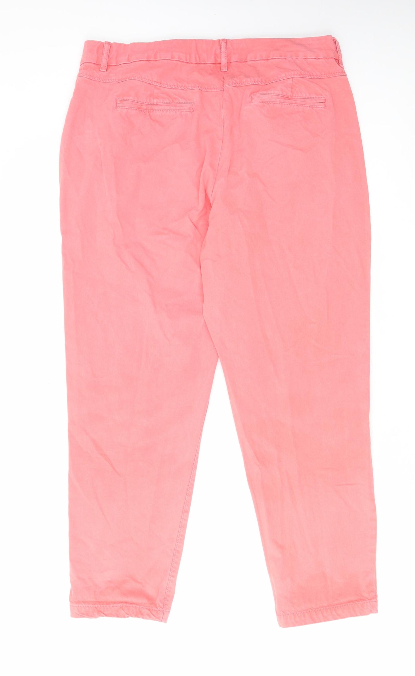 Marks and Spencer Womens Pink Cotton Chino Trousers Size 16 L28 in Regular Zip