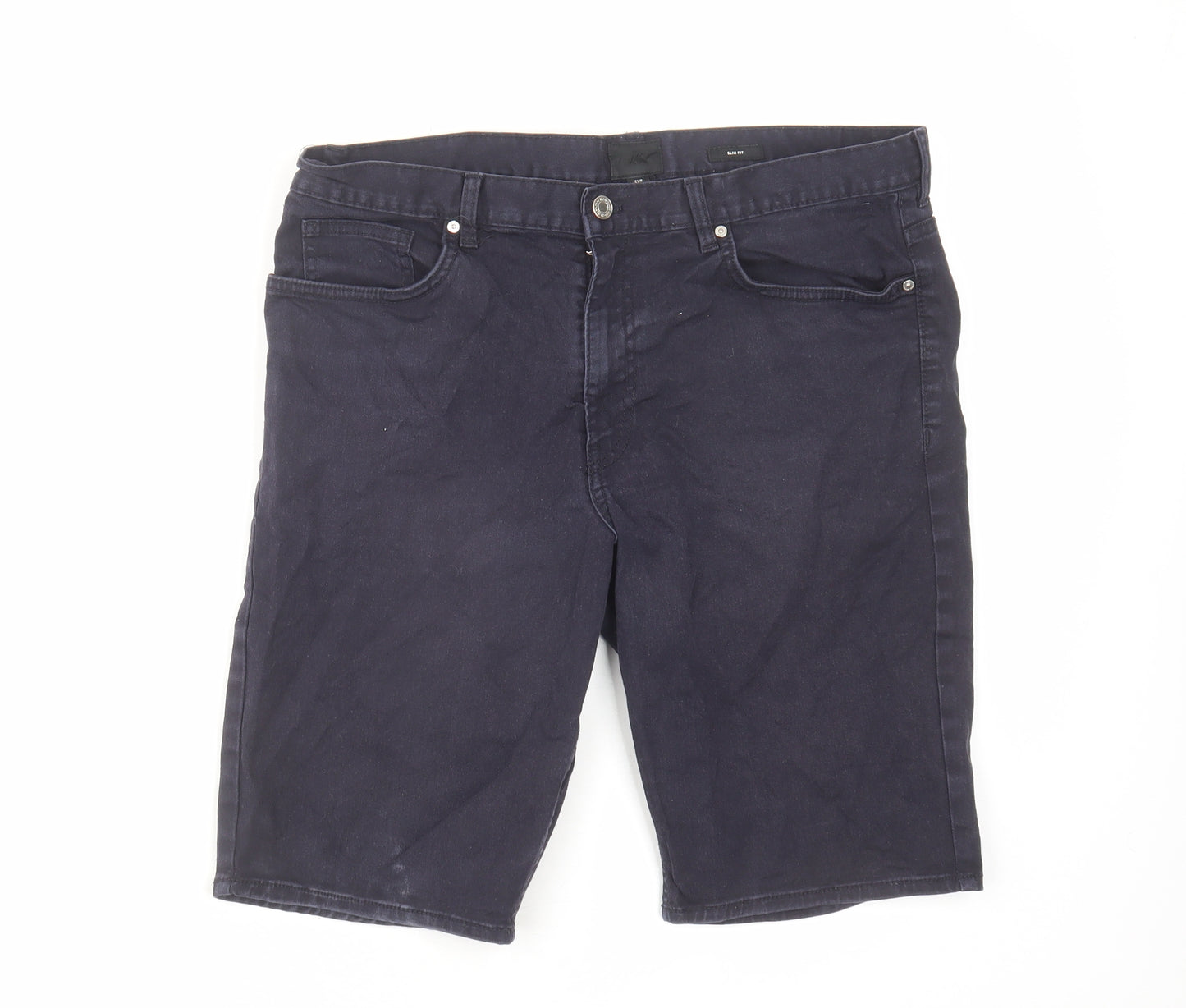 H&M Mens Blue Cotton Chino Shorts Size 32 in L10 in Slim Zip
