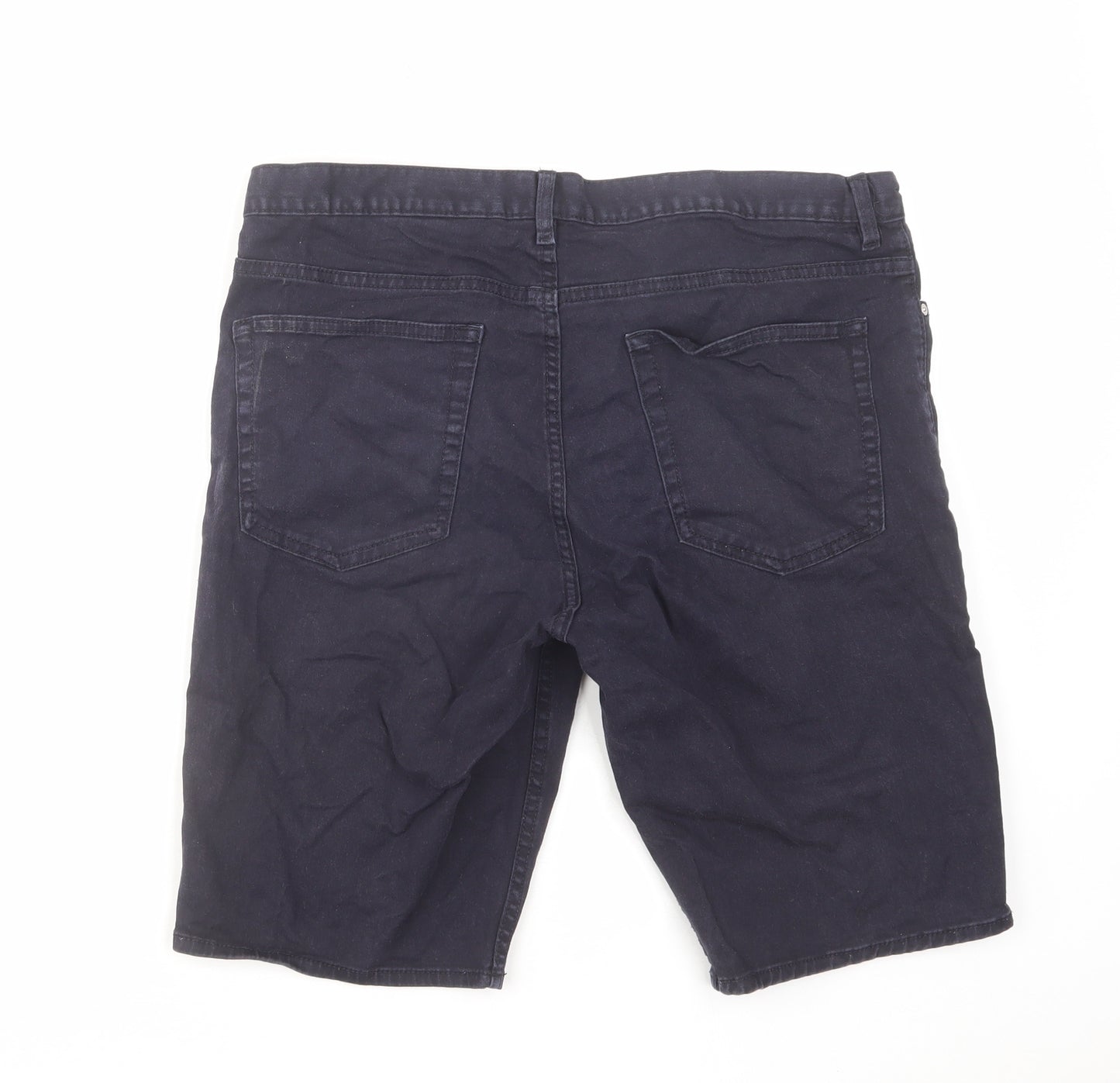 H&M Mens Blue Cotton Chino Shorts Size 32 in L10 in Slim Zip