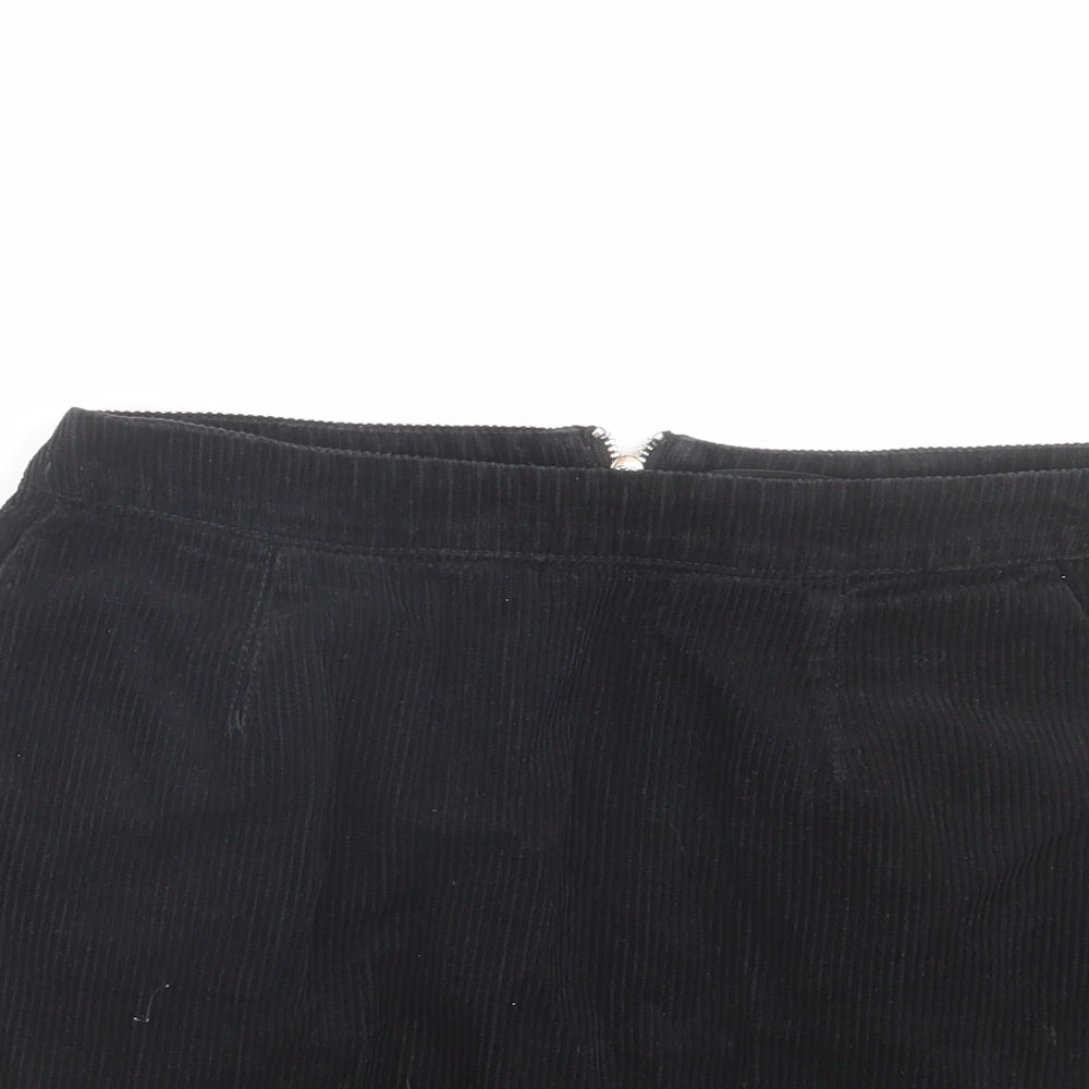 New Look Womens Black Cotton Mini Skirt Size 8 Zip