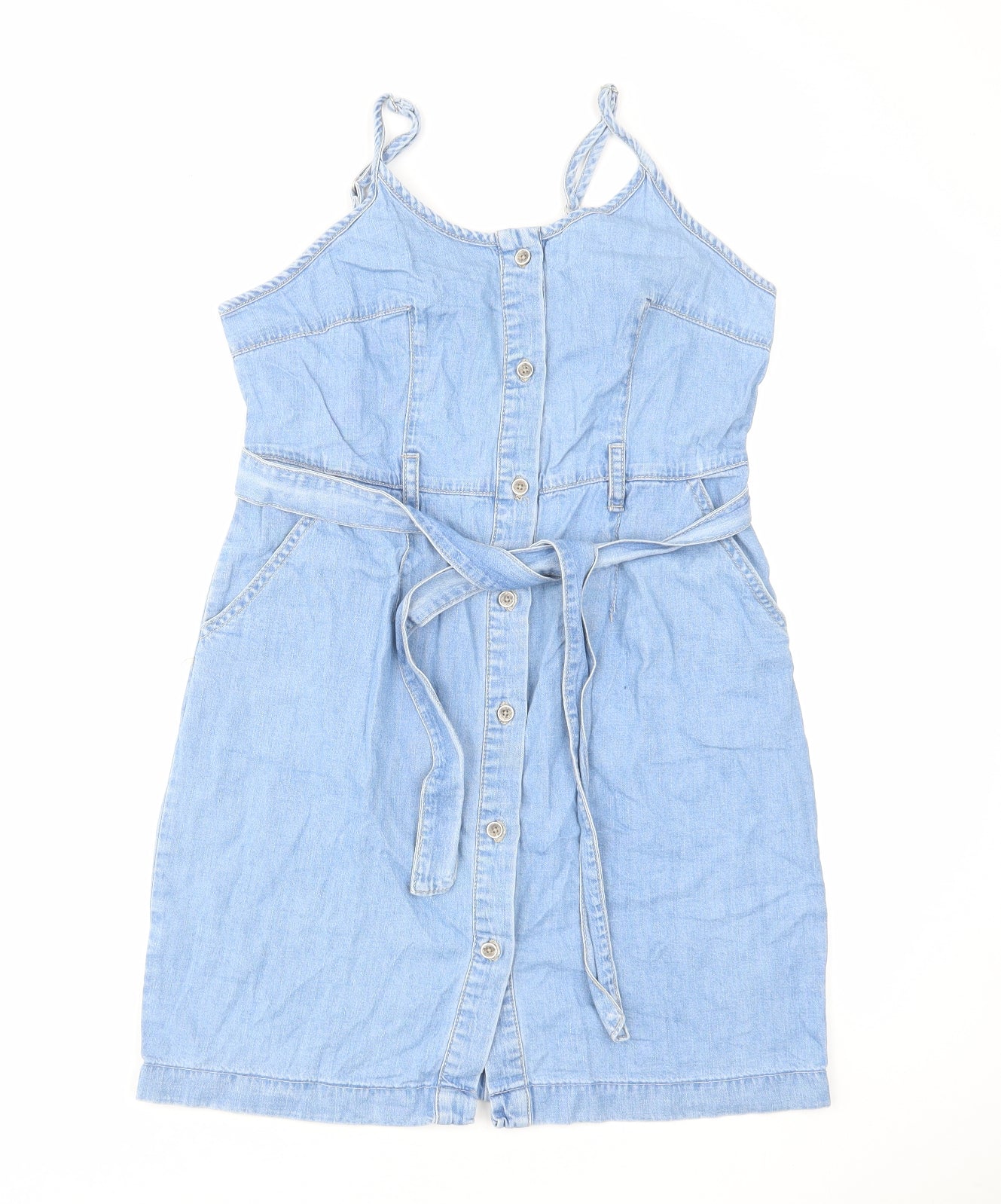 TU Womens Blue Cotton Tank Dress Size 12 Round Neck Button