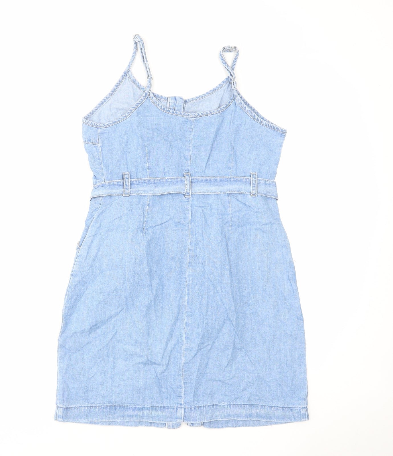 TU Womens Blue Cotton Tank Dress Size 12 Round Neck Button