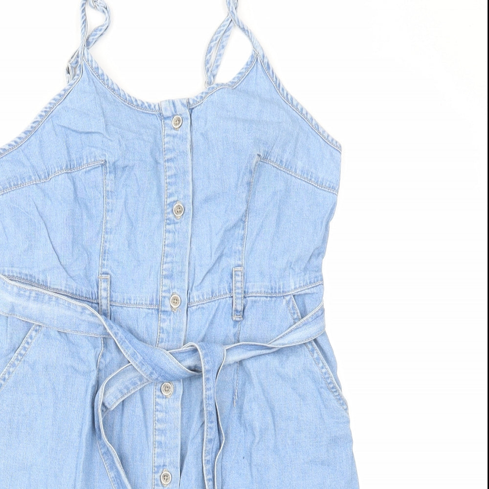 TU Womens Blue Cotton Tank Dress Size 12 Round Neck Button