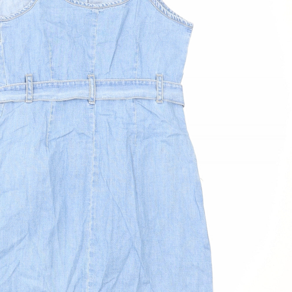TU Womens Blue Cotton Tank Dress Size 12 Round Neck Button