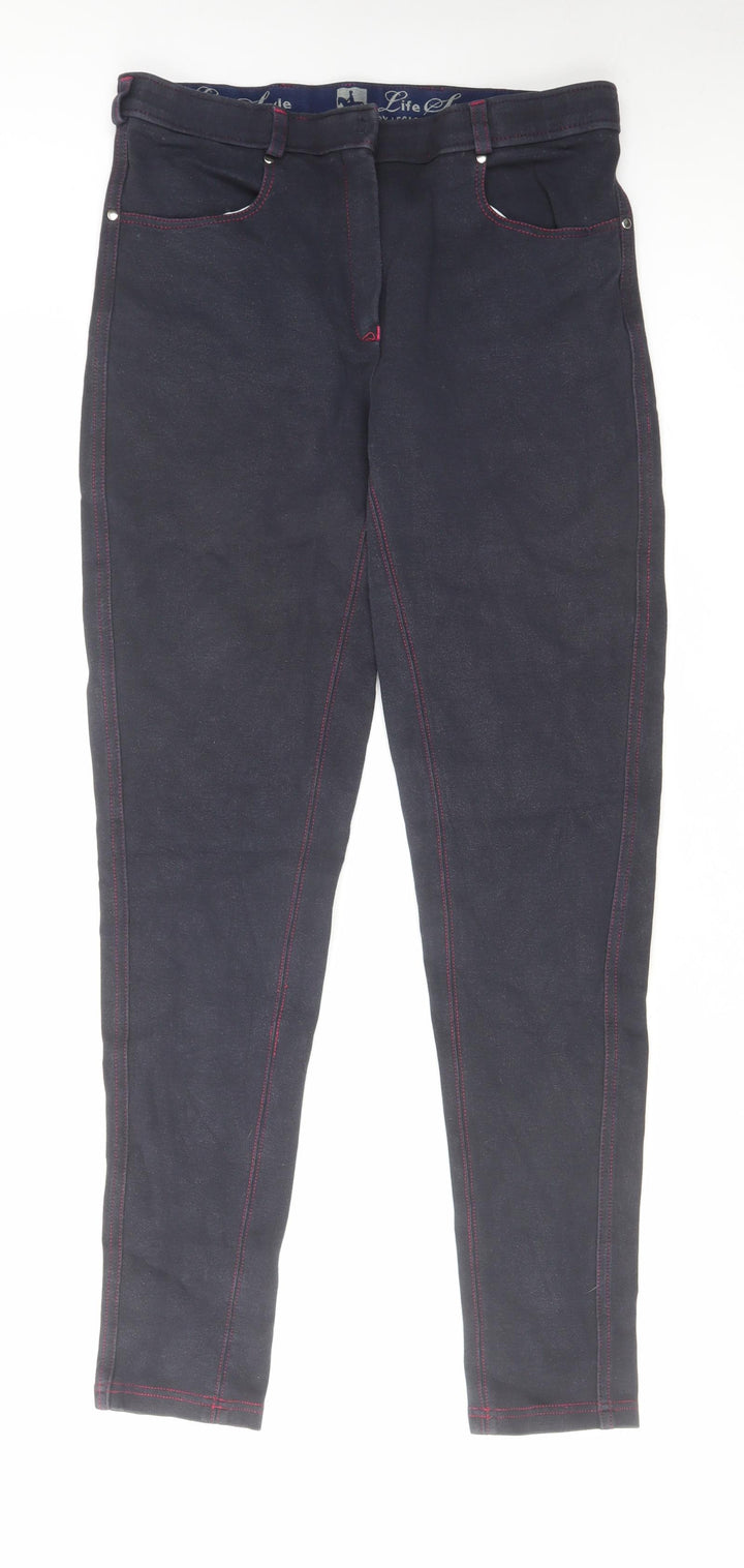 Equestrian Womens Blue Cotton Trousers Size 30 in L29 in Regular Hook & Eye - Equestrian