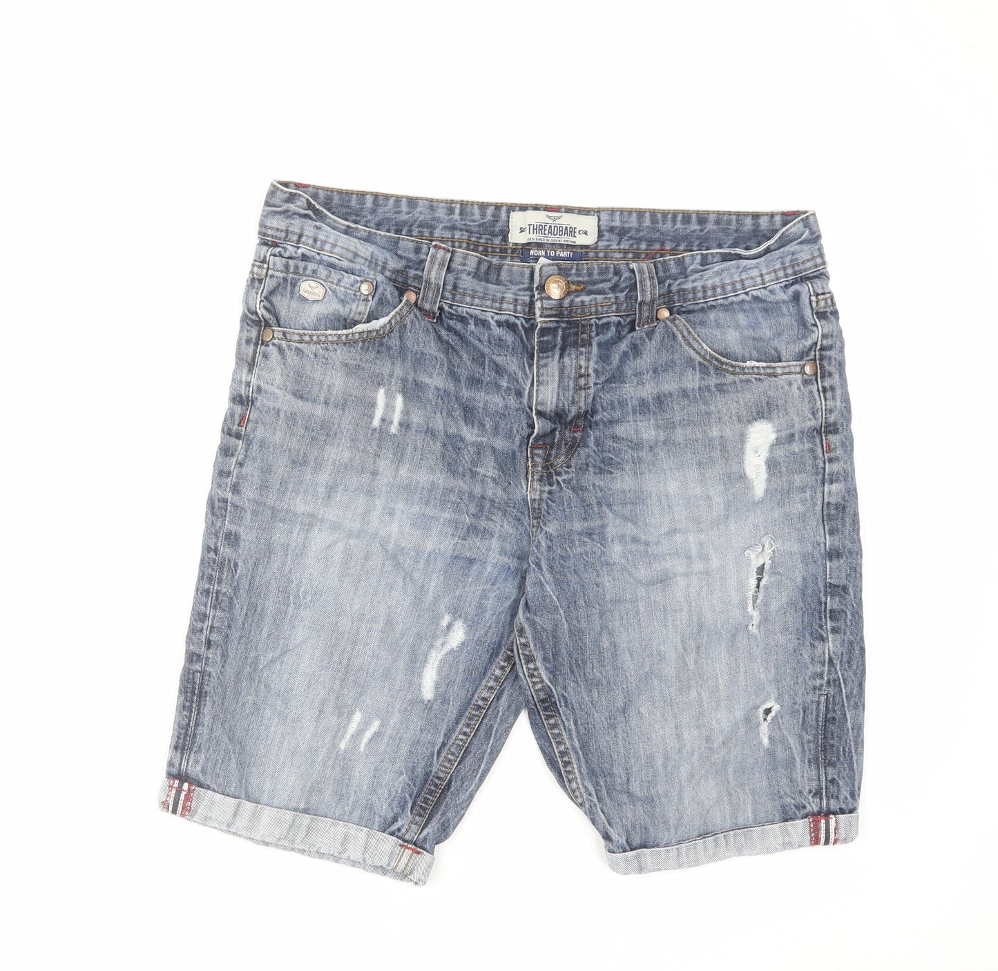 Threadbare Mens Blue Cotton Chino Shorts Size 34 in L9 in Regular Zip