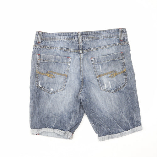 Threadbare Mens Blue Cotton Chino Shorts Size 34 in L9 in Regular Zip