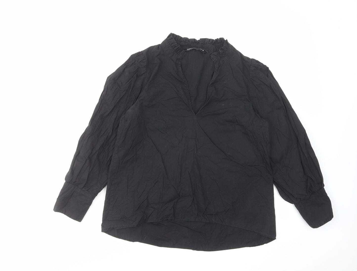 Zara Womens Black Cotton Basic Blouse Size XS V-Neck