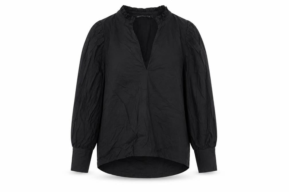 Zara Womens Black Cotton Basic Blouse Size XS V-Neck