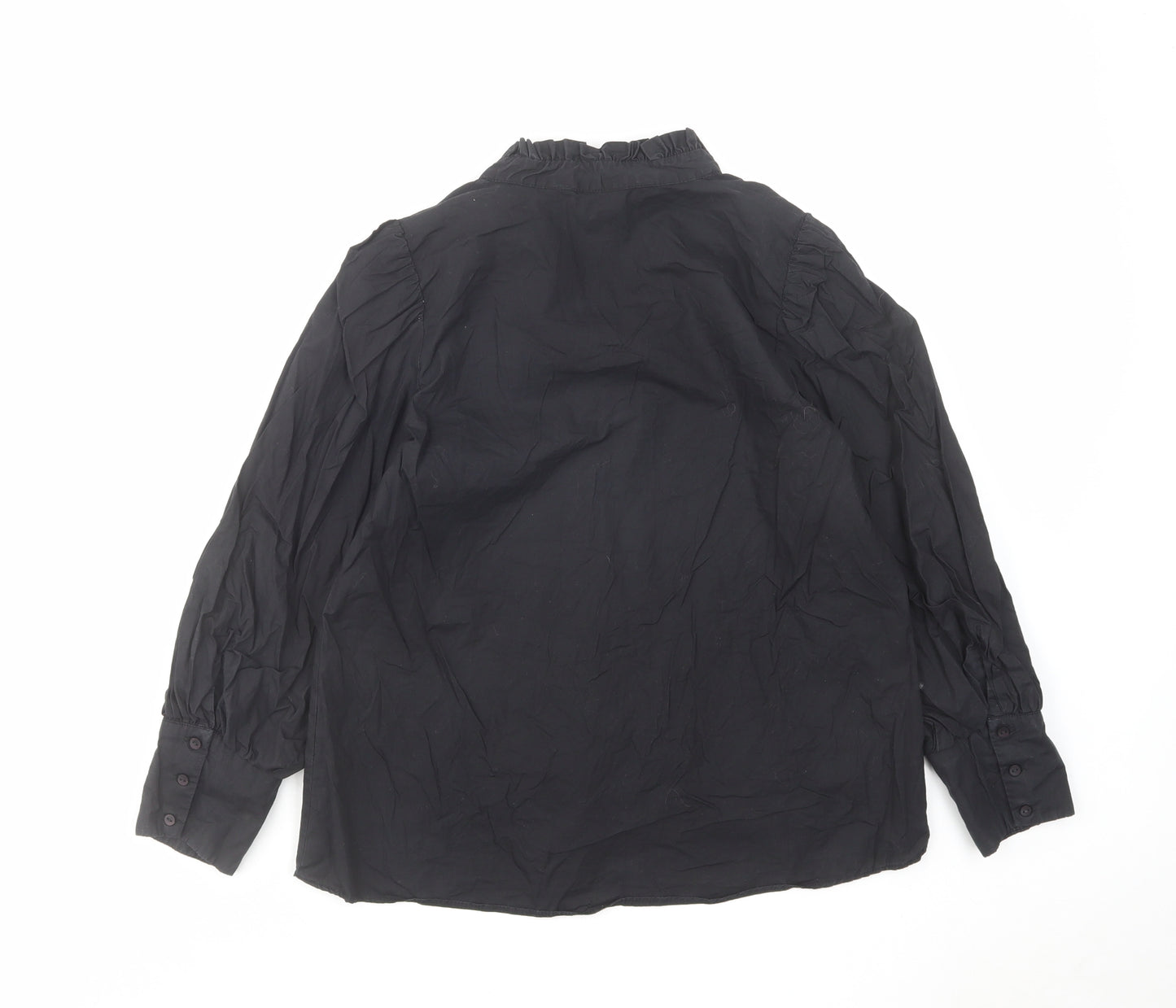 Zara Womens Black Cotton Basic Blouse Size XS V-Neck
