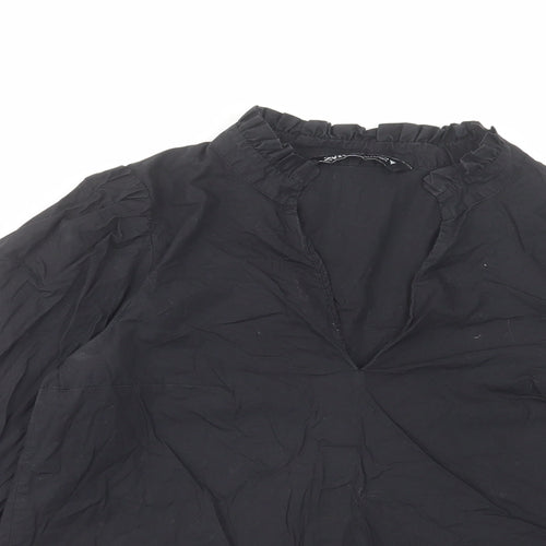 Zara Womens Black Cotton Basic Blouse Size XS V-Neck