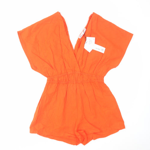 Zara Womens Orange Linen Playsuit One-Piece Size S Pullover