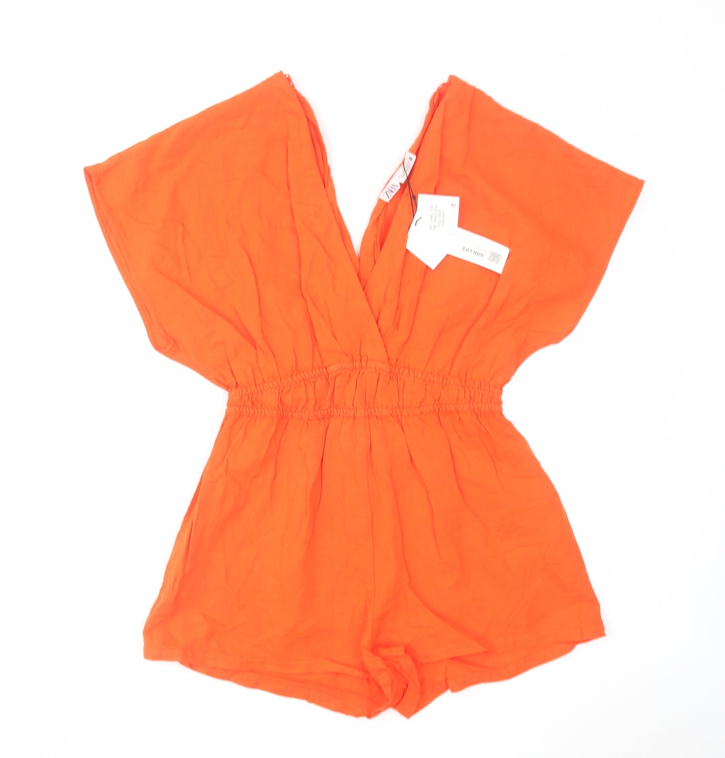 Zara Womens Orange Linen Playsuit One-Piece Size S Pullover