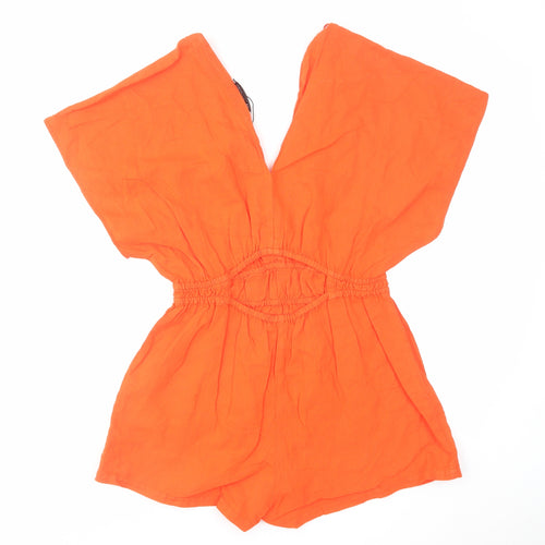 Zara Womens Orange Linen Playsuit One-Piece Size S Pullover